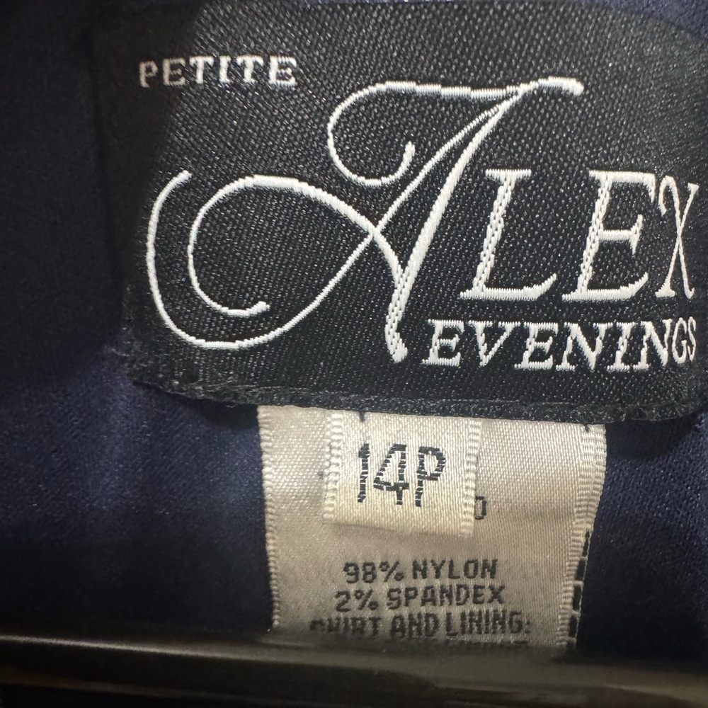 Alex Evenings Navy Sequin Lace Tea Length Dress Size 14 Petite - Picture 4 of 6